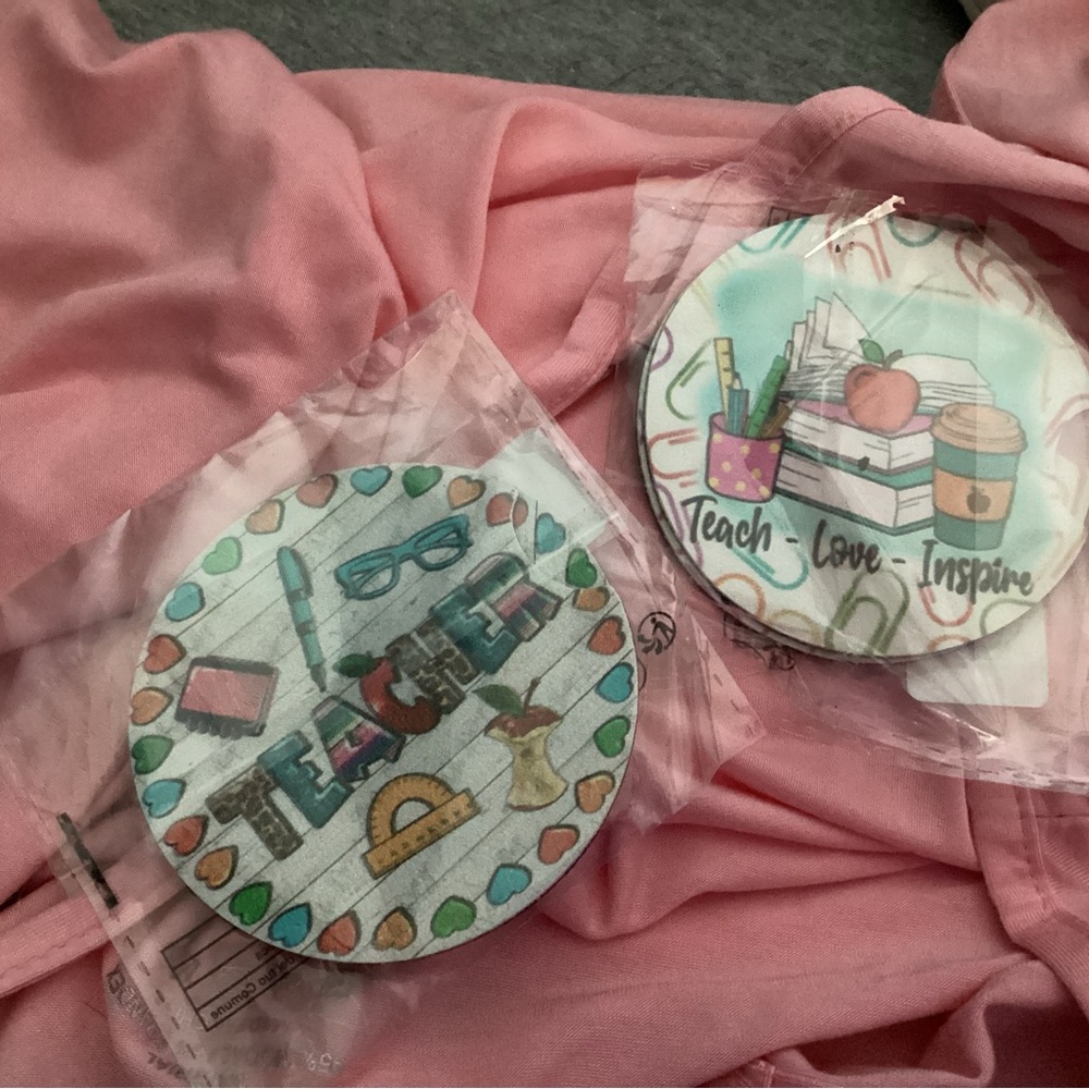 Teacher-Themed Coasters Set - Multicolor 2 sets NIP - Picture 2 of 3